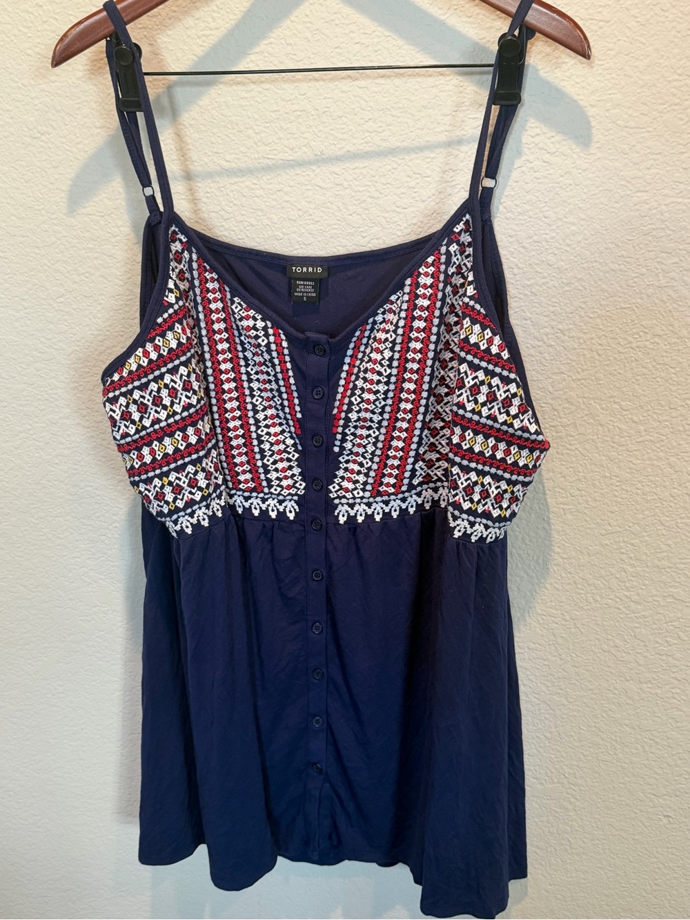 Torrid Navy Embroidered Button-Front Tank Top Torrid Size 5 Plus